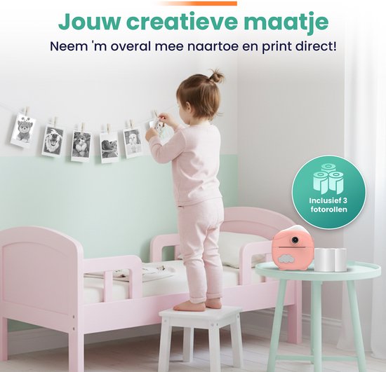 ODESSEY Kinderkamera mit Drucker - Full HD - Selfie-Kamera - 32GB SD-Karte - Foto - Video - Spiele - Digitalkamera Kinder - Fotokamera für Kinder - Pink