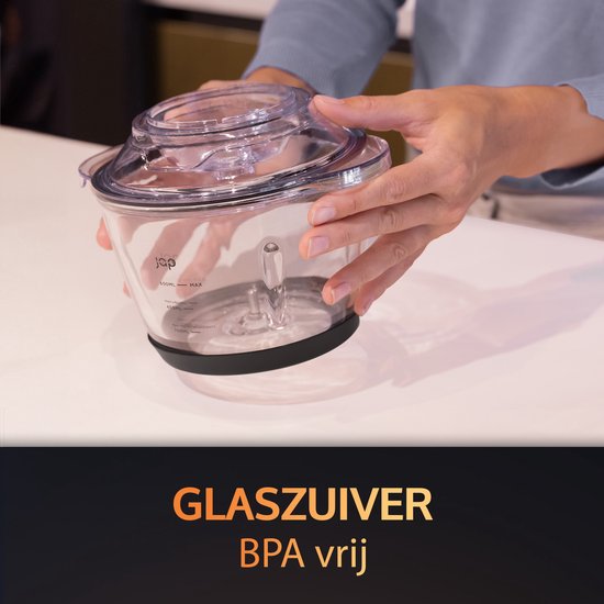 JAP Appliances Multi Chop + Expansion Pack - Zerkleinerer mit Glasschüssel 600ml - Eiszerkleinerer, Knoblauchschäler und Schneebesen - spülmaschinenfest - 400W