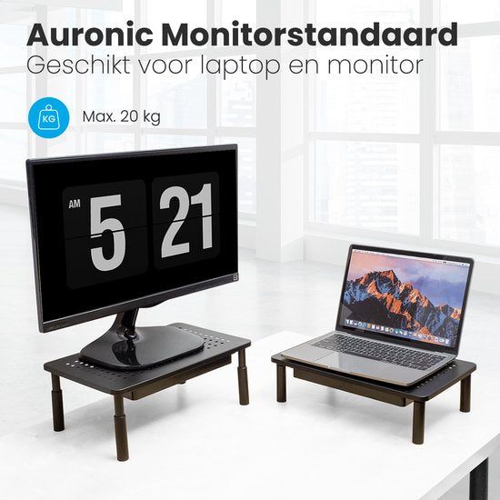 Auronic Monitorständer - Monitoraufsteller - Bildschirmaufsteller - 2 Stück - verstellbar - 37 x 23,5 x 10 cm - Metall - Schwarz