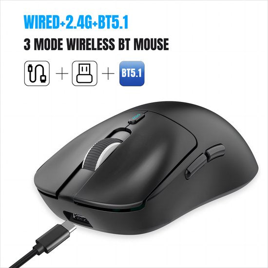 HXSJ T68 - 2.4G Wireless Gaming Mouse - 12000DPI - PAW3311 - FPS/MOBA/MMO - Gaming-Mäuse - Ultraleicht - Schwarz