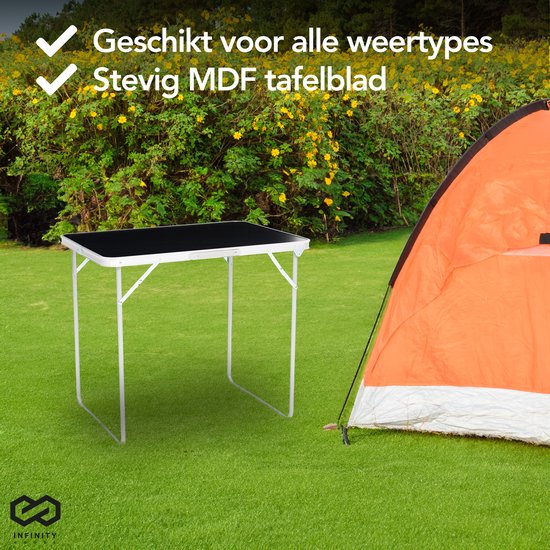 Infinity Goods Campingtisch - Klappbar - Gartentisch - 80x60x70 cm - Outdoor/Indoor - Tragegriff - Kompakt - Aluminium - Schwarz