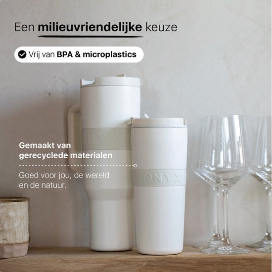 ONYX Trinkflasche mit Strohhalm 700ML - Trinkflasche für Kinder & Erwachsene - Thermosbecher Edelstahl Reisebecher - Motivationstrinker - Trinkbecher für die Schule - Coco White
