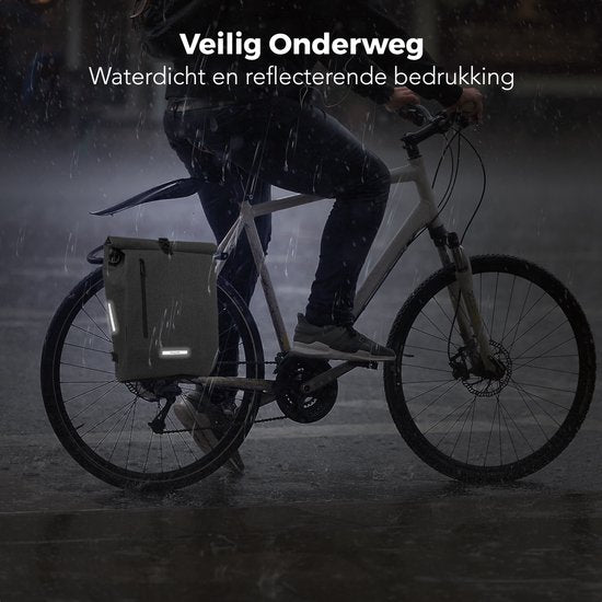 LifeGoods Single Bicycle Bag - Kompakt - Umhängetasche und Rucksack - 25L - Runder Gepäckträger - Wasserdicht - Grau
