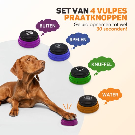 Vulpes Goods® Pets - PRO Sprechende Knöpfe für Hunde - Dogbuttons - Lassen Sie Ihr Haustier sprechen - Hundespielzeug - Hundetraining - Inklusive Trainingsaufkleber
