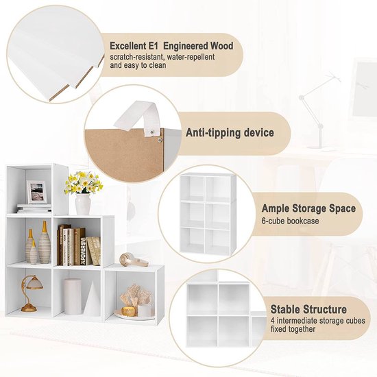 Woltu 6-Regal Bücherregal - 90 x 90 x 30 cm - weiß MDF - modular und stilvoll