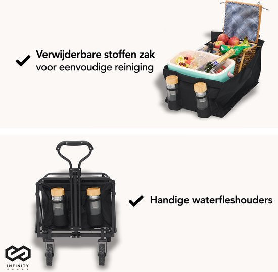 Infinity Güterwagen - faltbar - 100KG Tragfähigkeit - Schwenkbare Räder - 90 x 50 x 75 CM - Verstellbar - Schwarz