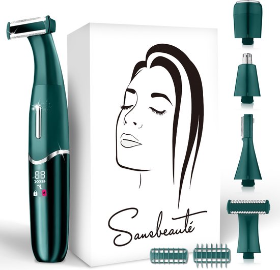 Sansbeauté 4-in-1 Bikini Trimmer - Ladyshave - Gesicht & Körper - USB wiederaufladbar - Classic Green