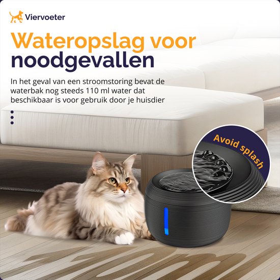 Quadruped Premium Trinkbrunnen - Runder Trinkbrunnen für Katzen und Hunde - 2.5L - Tiertränke - geräuschlos - Inkl. 2 Filter - Schwarz
