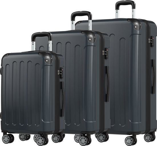 TRVLMORE - Kofferset - 3 Stück - 45L Handgepäck + 75L und 115L geräumiges Gepäck - TSA Schloss - Leichtgewicht - Reisekofferset - Dunkelgrau