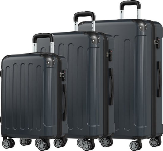 TRVLMORE - Kofferset - 3 Stück - 45L Handgepäck + 75L und 115L geräumiges Gepäck - TSA Schloss - Leichtgewicht - Reisekofferset - Dunkelgrau