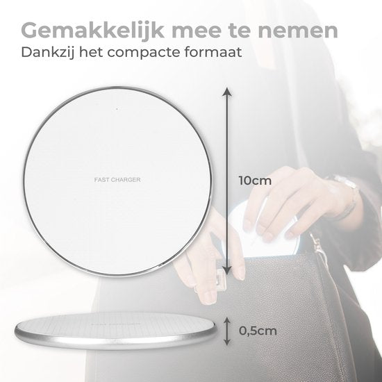 Nuvance - Wireless Charger 10W - Inklusive Kabel - Wireless Charger - Schnelles Ladegerät - Geeignet für alle Qi Smartphones - Weiß und Silber