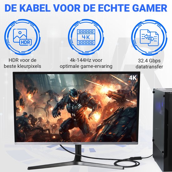 DisplayPort-Kabel 1.4 - Stecker auf Stecker - 8K 60Hz - 4K 144Hz - DP-Kabel - 3 Meter