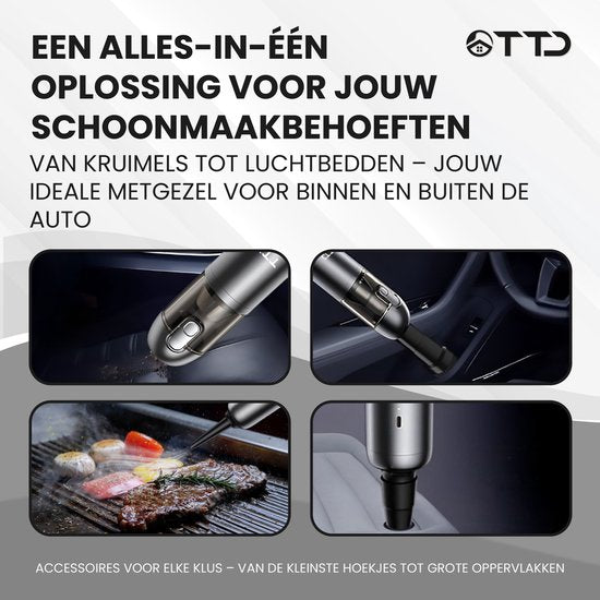 TTD® Premium Auto Staubsauger Kabellos und wiederaufladbar - 17.000 Pa - Handstaubsauger - Blasen & Saugen - Hitzebeständig - Kompaktes Design - Mit HEPA-Filter