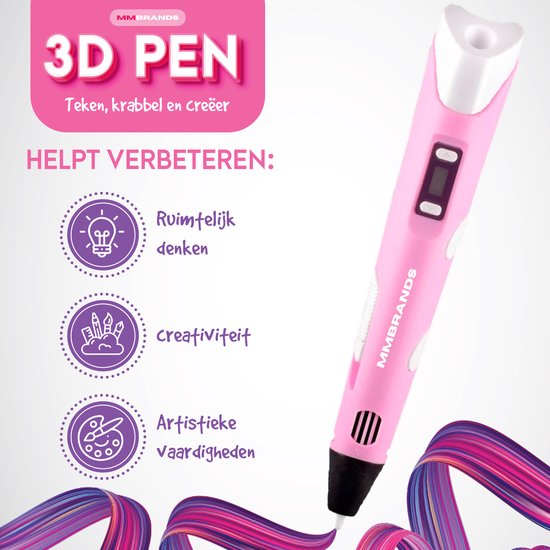 MM Brands 3D-Stift - 3 Meter lange Ladekabel - Rosa