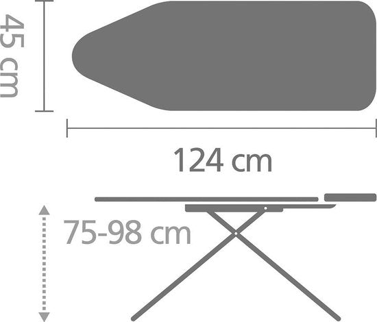 Brabantia - Bügeltisch C - mit Dampftuning-Halterung - 124 x 45 cm - Metallisiert