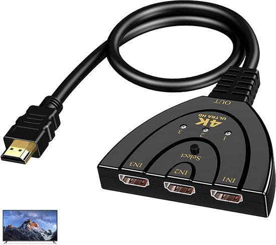 HDMI-Splitter – HDMI-Switch – 4K Ultra HD – 3 Eingänge – 1 Ausgang – HDMI-Splitter – High-Speed-3-Port – Splitter mit 3-in-1-Ausgang – geeignet für Fernseher, PC, Roku, Fire TV Stick, Xbox, PS5, PS4, Blu-ray, Projektor, HD-Monitor