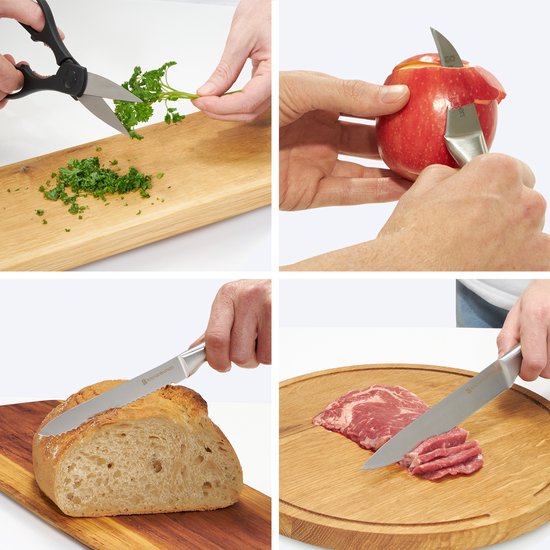 KitchenBrothers Messerset - Messerblock - 16-teilig - mit Schere und Wetzstahl - Silber/Edelstahl