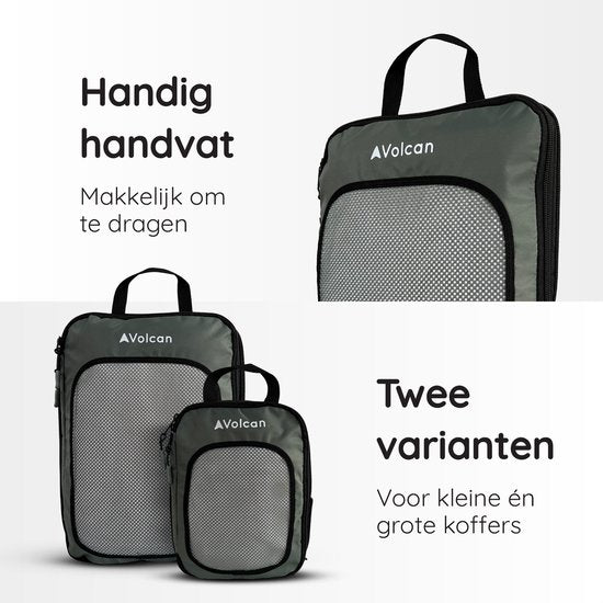 Volcan Compression Packing Cubes - Kofferorganisationsset - 4er Set - mit Kompressionsreißverschlüssen - für Rucksack & Koffer - Botanical Green
