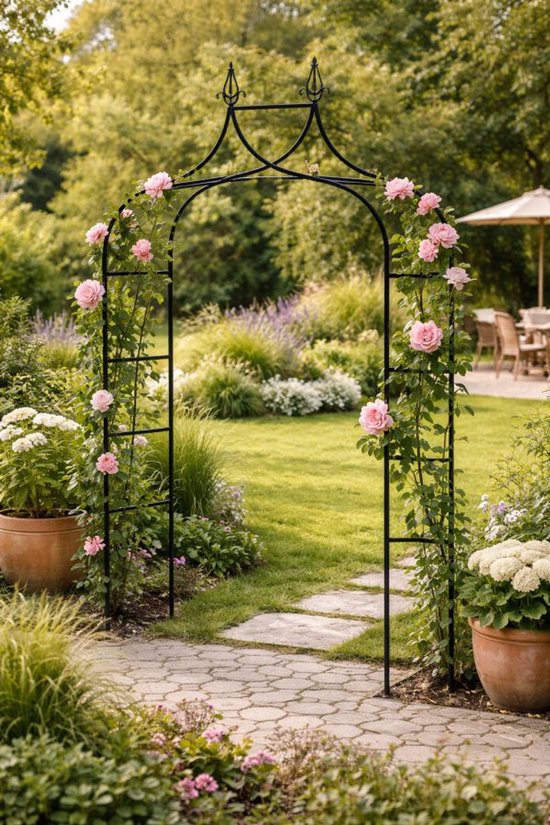 Ceruzo Rosenbogen 255 cm - Gartenbogen aus Metall - Kletterhilfe - Partybogen - Dunkelgrün
