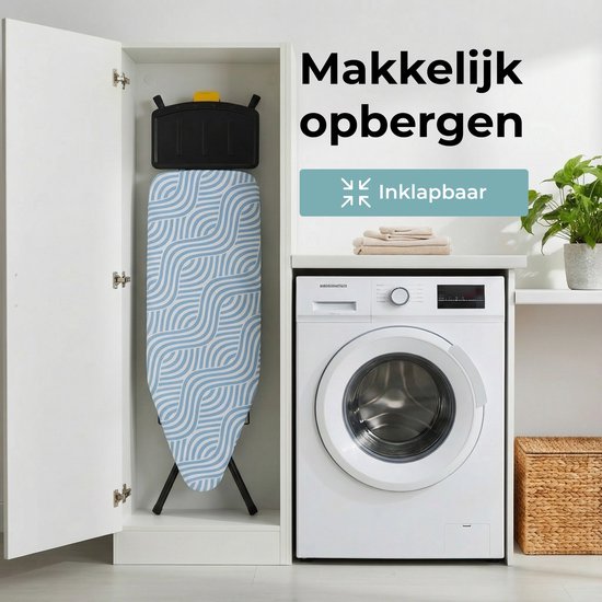 STAUS&BACH Bügelbrett X – für Dampfgenerator – 122 x 43,5 cm - Inklusive Ärmelbrett und Klappgestell - Höhenverstellbar von 76 bis 96 cm - Mit Halterung für Dampfbügeleisen - Blau - Ironiq Pro