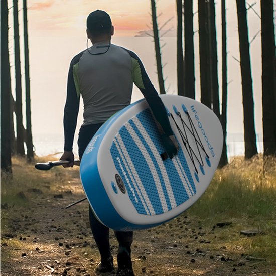 LifeGoods PaddlePro SUP Board - Aufblasbares Paddle Board - Komplettset - Max. 135KG - 320x81cm - Weiß/Himmelblau