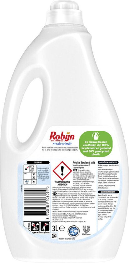 Robijn – Flüssigwaschmittel – Strahlendes Weiß – 60 Waschgänge