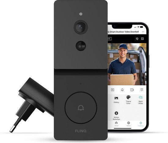 FlinQ Smart Doorbell - Türklingel drahtlos - Türklingel mit Kamera - inkl. Gong - 1080P HD - Schwarz