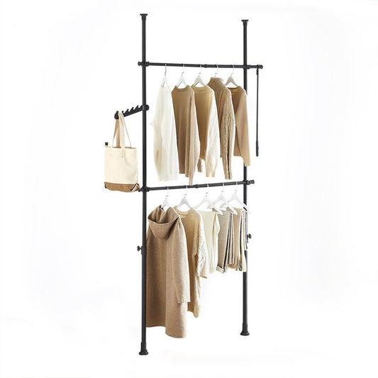 SoBuy Teleskop-Kleiderständer - Verstellbares Aufbewahrungssystem - Kleiderstangensystem - B(75-126) × H(200-295) cm, Schwarz, FRG109-II-SCH