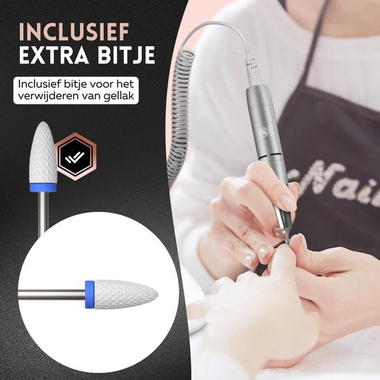 Beeperfect® Elektrische Nagelfeile Desktop Edition - Nagelfräse - Maniküre- und Pediküreset - 40.000 U/min - kabellos & wiederaufladbar - 11 Bits 3 Zubehör & 56 Schleifrollen - Rose Gold