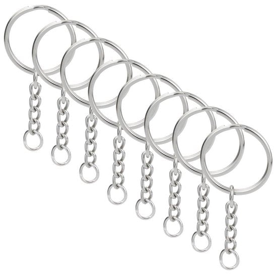 Schlüsselanhänger mit Kette - 100 Edelstahl-Schlüsselanhänger - Schlüsselanhänger-Set - 25 mm - 100 Stück - Inklusive Schlüsselanhänger mit Haus