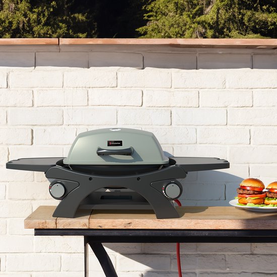 KitchenBrothers Gas BBQ - Table Top Barbecue - Tischgrill - Antihaftbeschichtung - 37x48 cm Grillfläche - Schwarz