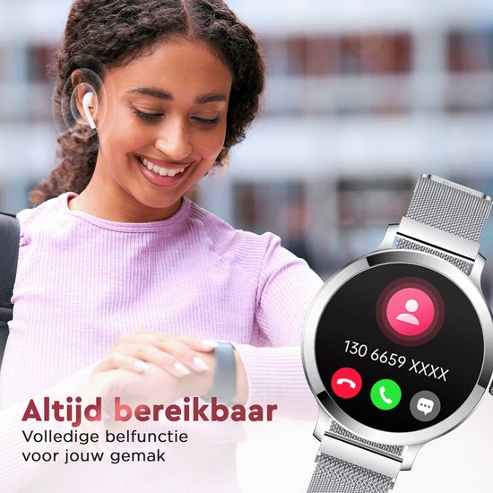 Golden Sound AMOLED Smartwatch Ladies - 3 zusätzliche Armbänder - Geeignet für jeden Laptop und jedes Smartphone - Schrittzähler - Schlafüberwachung - Sättigungsüberwachung - 40mm - Silber