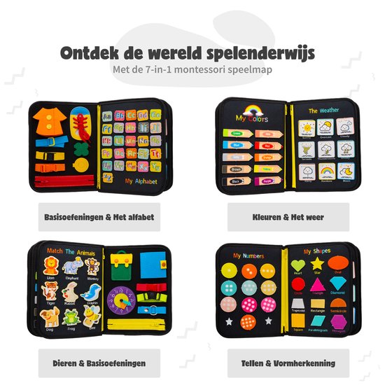 MontiPlay® Montessori Spielzeug - Sensorisches Spielzeug - Activity Board - Busy Board - Montessori Home Activity Book - Pädagogisches - Sensomotorisches Spielzeug - Dinosaurier Spielzeug