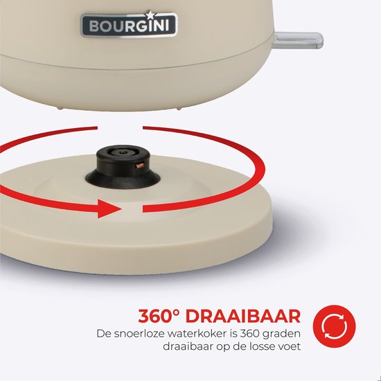 Bourgini Harmony Frühstücksset - Buchenholzelemente - Edelstahl-Wasserkocher mit Toaster