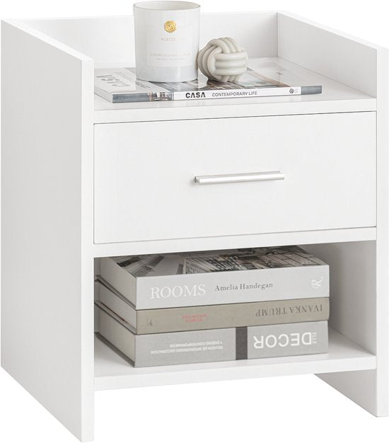 SoBuy FBT66-W Nachttisch Weiß - Beistelltisch mit Schublade und 2 Ablagen - Vielseitiger Couchtisch für Schlafzimmer, Wohnzimmer & Flur - MDF