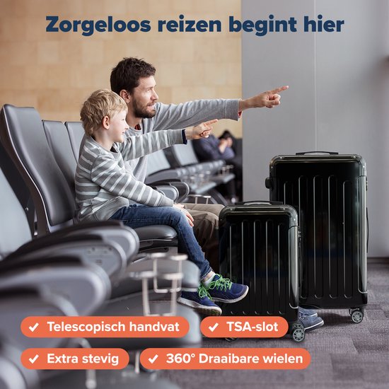 TRVLMORE - Kofferset - 2 Stück - 45L Handgepäck + 115L geräumiges Gepäck - TSA Schloss - Leichtgewicht - Reisekofferset - Trolley - Schwarz