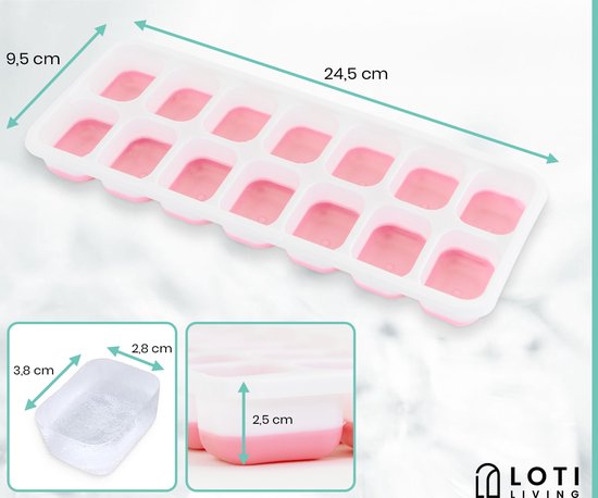 Loti Living Eiswürfelform - 4 Stück - Rosa - Eiswürfelformen - Silikon-Eiswürfelform - Eiswürfel - BPA frei