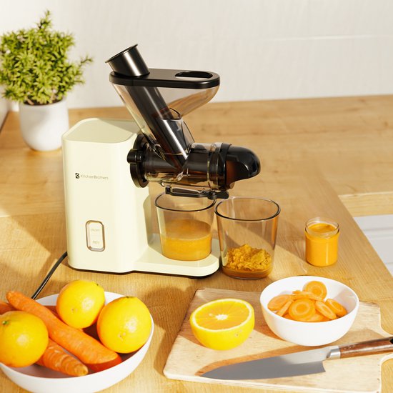 KitchenBrothers Slowjuicer - Mini-Entsafter - Gemüse- und Obstpresse - 40 mm und 50 mm Einfüllöffnung - 400 ml - Kampagne