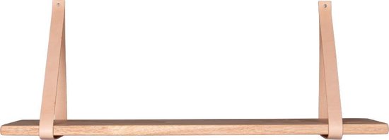 Wandregal blank Holz mit Leder 80x20cm
