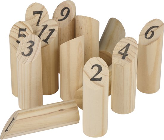 Eddy Toys Holz-Wurfspiel, 13-teilig – Spiel für Kinder und Erwachsene im Freien – Traditionelles finnisches Wurfspiel aus Holz – Familienspiel für draußen mit Zahlen