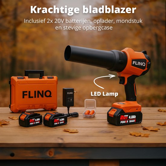 FlinQ Handbläser Premium - Kabelloser Laubbläser mit Akku - Mehrzweck - Borloser Motor - inkl. 2 Batterien & Gehörschutz