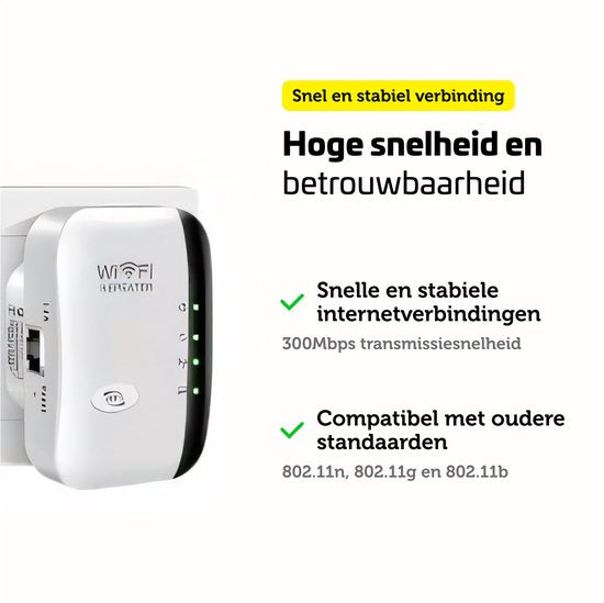 Garpex® WiFi-Verstärkersteckdose - Starkes Signal - 300Mbps - Inklusive Ethernet-Kabel - Repeater - 300Mbps
