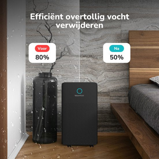 Bloomfold - BF003 Luftentfeuchter - 12L pro Tag - Wash-Dry Funktion - 2L Reservoir - 38 dB leise - Timer & Kindersicherung - Schwarz