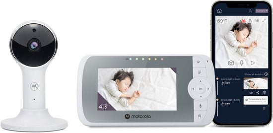 Motorola VM64 Babyphone mit Kamera und App - 4,3" WiFi Video-Babyphone mit Smartphone-App - 2-Wege-Audio, Nachtsicht, Temperatur, Schlaflieder, Digitalzoom