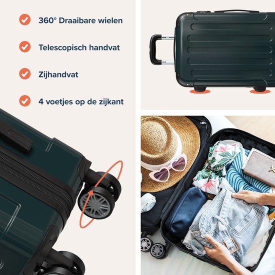 TRVLMORE Handgepäck Koffer - 45L - TSA Zahlenschloss - Leichtgewicht - erweiterbar - Trolley - 54x36x22cm - Dunkelgrün
