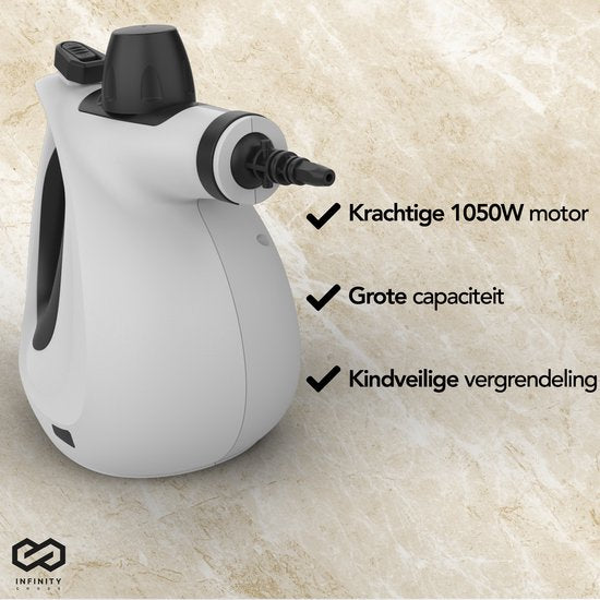 Infinity Goods Dampfreiniger - Handdampfreiniger - Fleckenreiniger - Boden, Bad, Küche - Teppichreiniger - 1050w