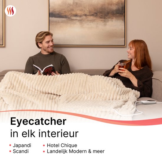 Seranova Heizdecke XXL - Extra Wärmedrähte - Gestreiftes Modell - 180x160 cm - Wärmedecke für 2 Personen - Doppelseitiges Vlies - Beige