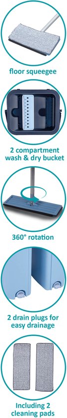 alpina Wischsystem mit Eimer - Mopp inkl. 2 Mikrofasertücher - für harte Böden - 360° drehbar