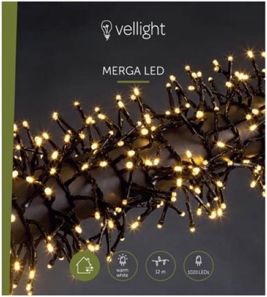 Merga LED, Lichtgirlande, 12 m, 1020 LEDs, warmweiß, schwarzes Kabel, für den Innen- und Außenbereich, 24 V