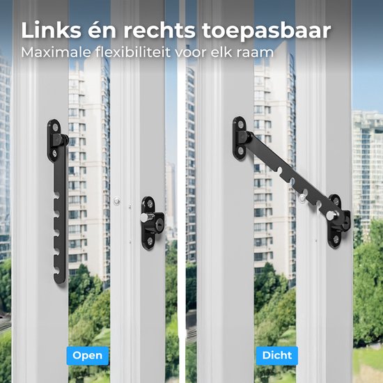 Nuvance Fensterhebel – Fensterarretierung – Kippfensterhalter – Windhaken – 5 Positionen – Fensterschloss – Windhaken – Kindersicherung – Schwarz